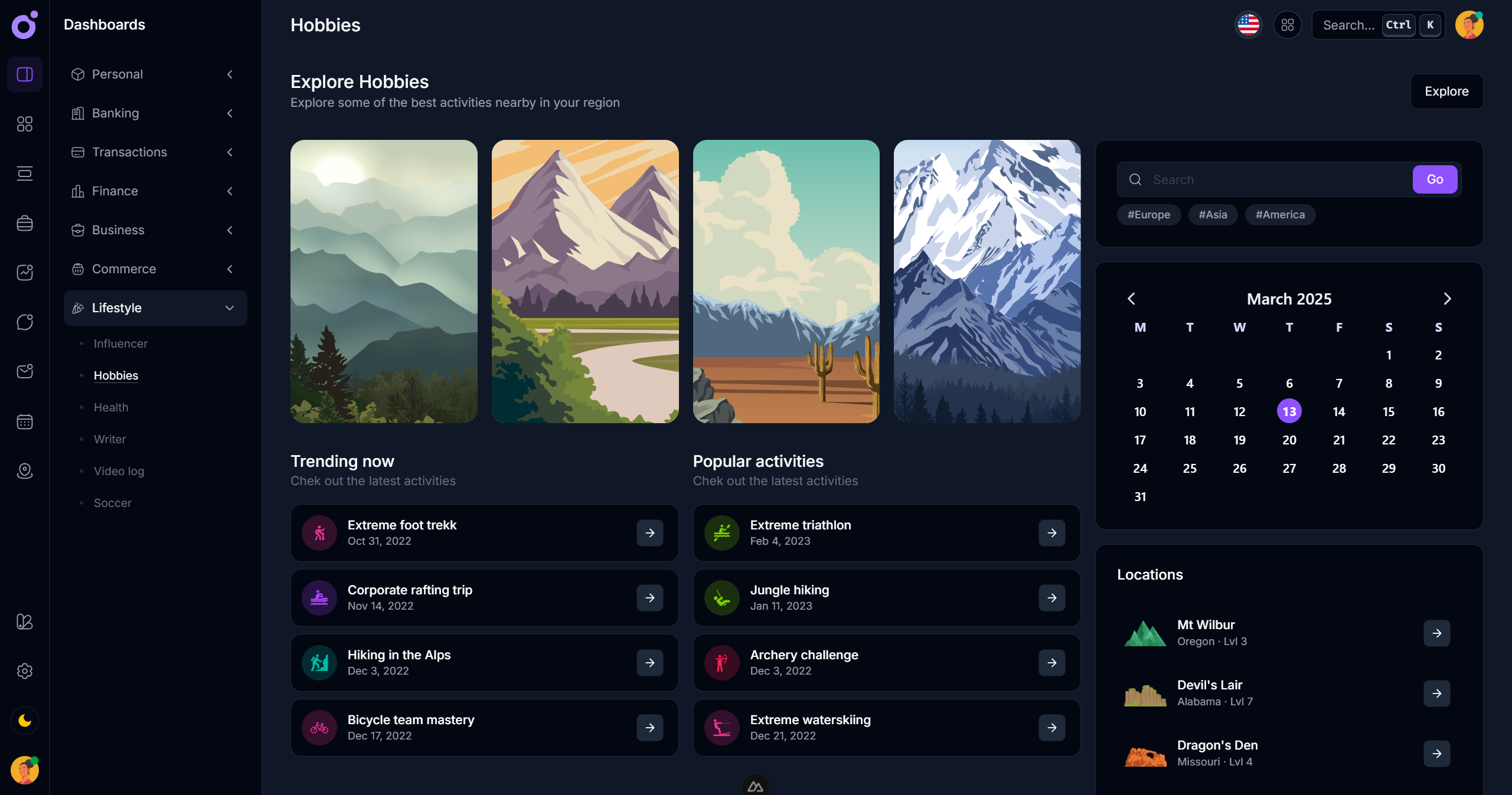 Tairo - Hobbies dashboard
