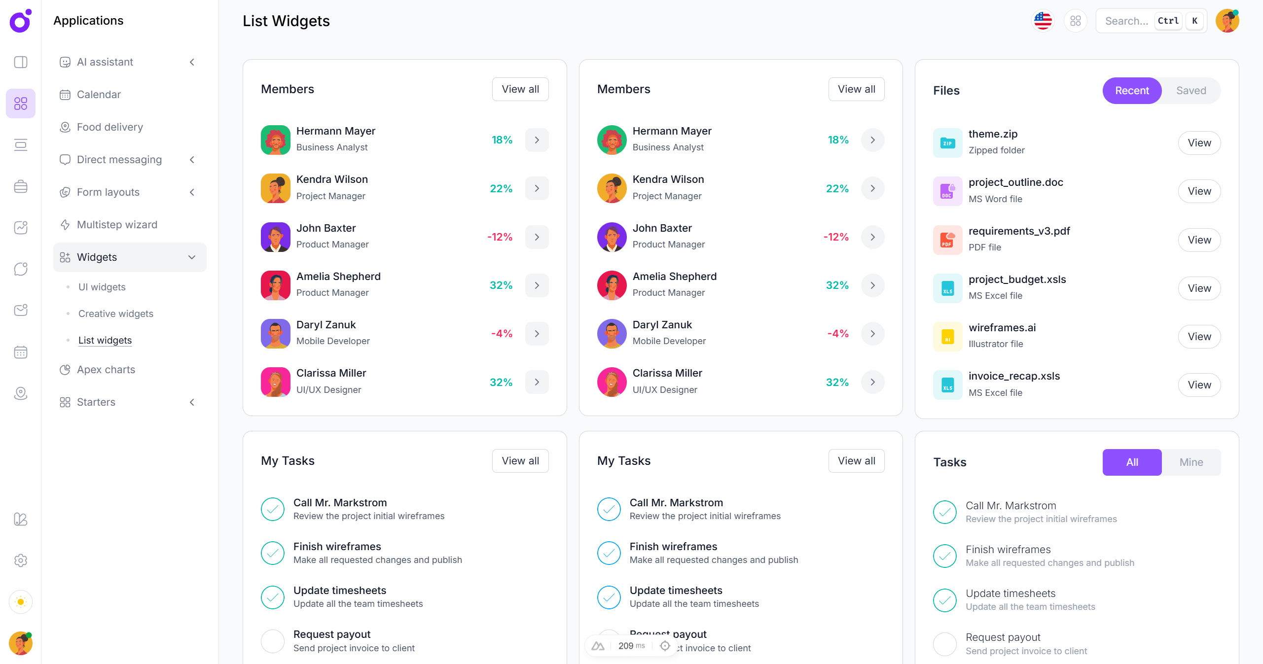 Tairo - List Widgets