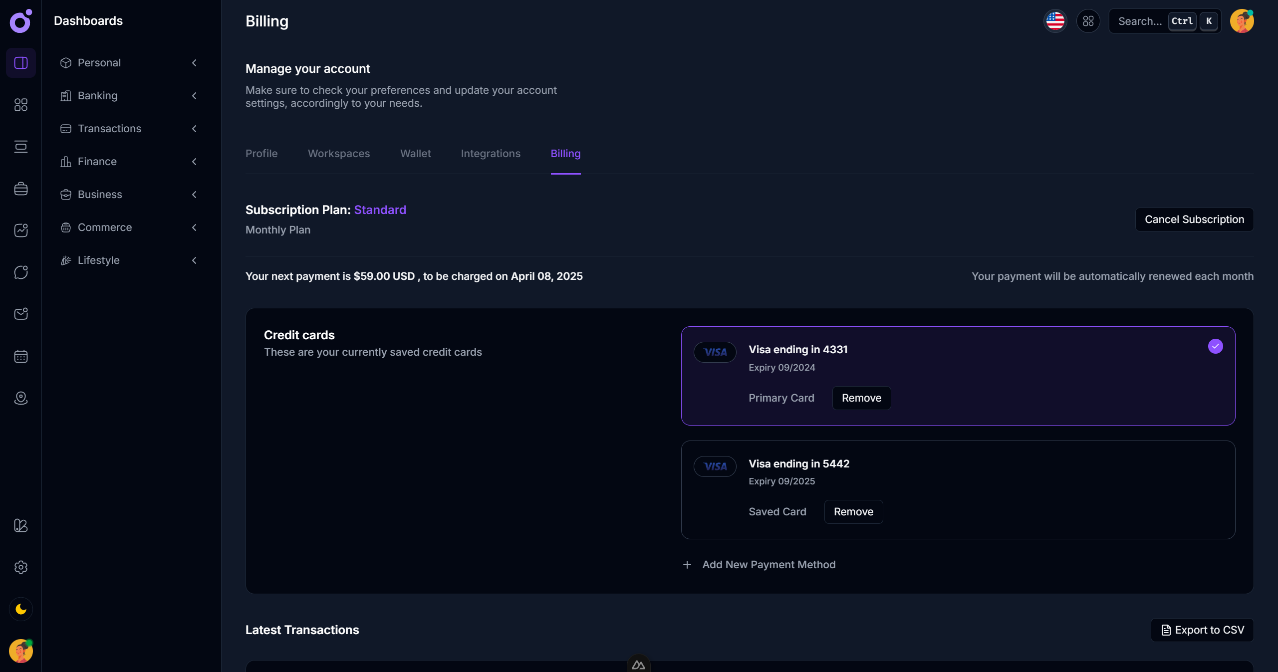 Tairo - Preferences - Billing
