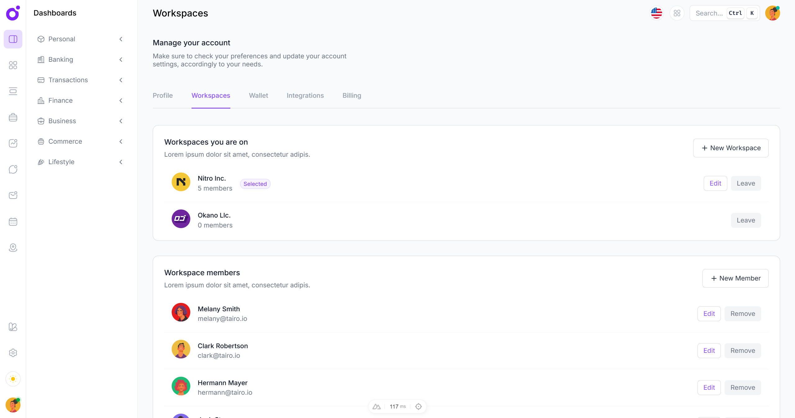 Tairo - Preferences - Workspaces