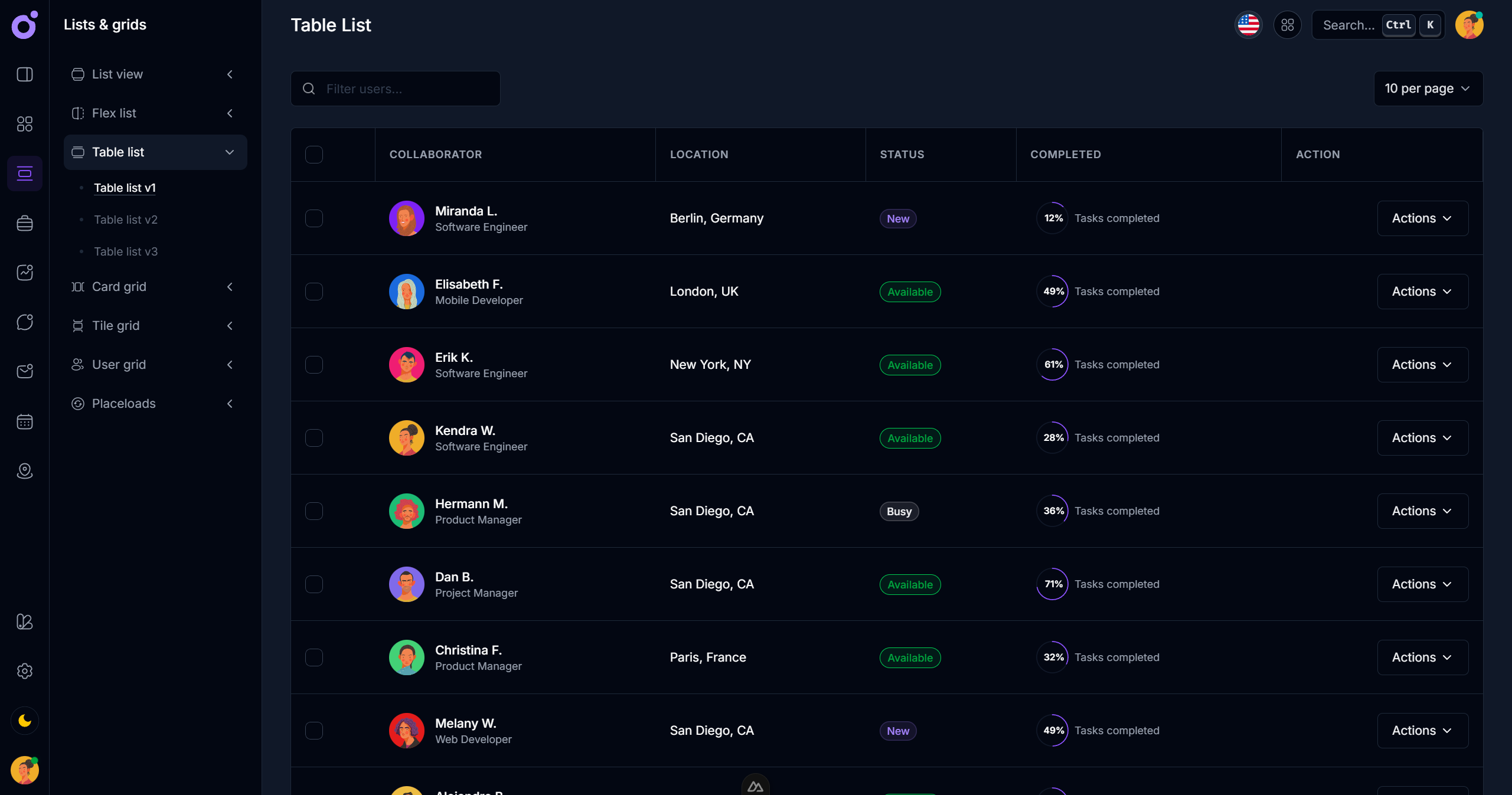 Tairo - Table list 1