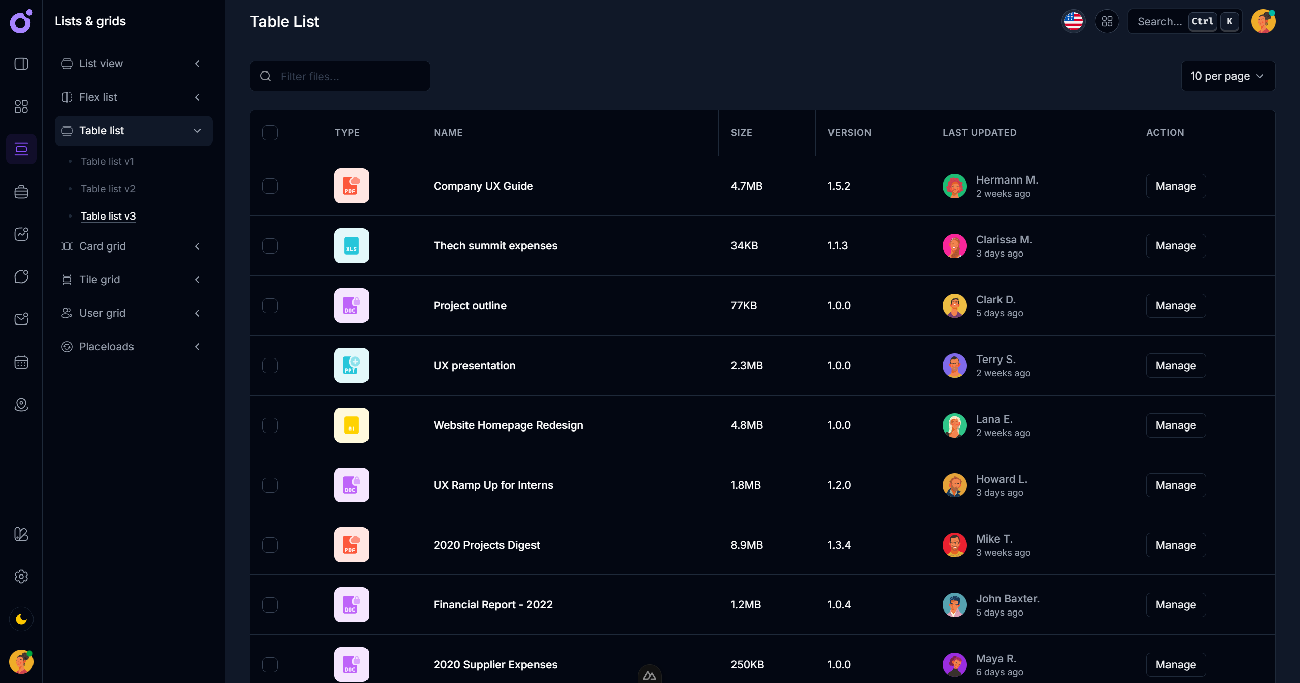 Tairo - Table list 3