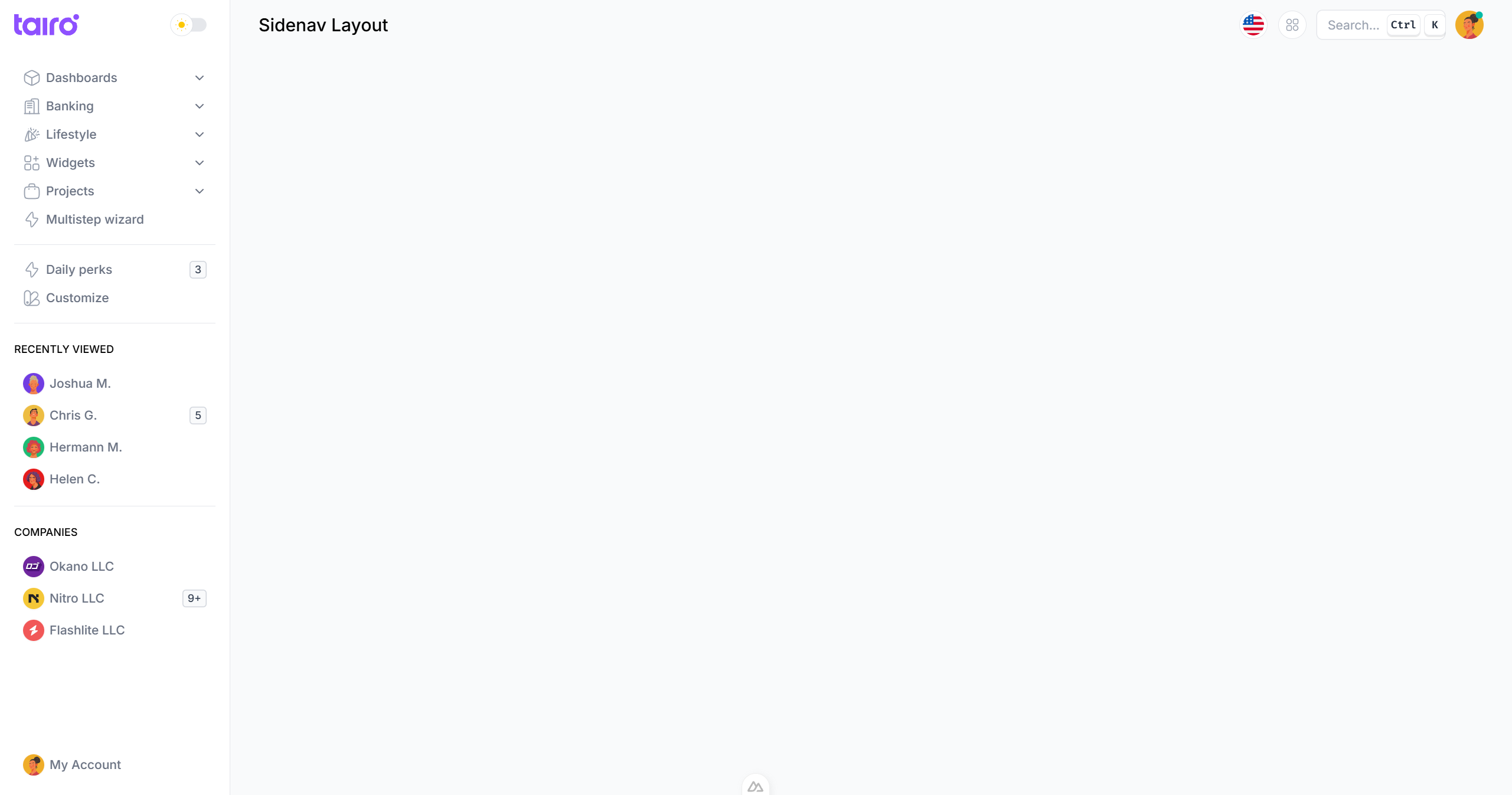 Tairo - Sidenav starter layout